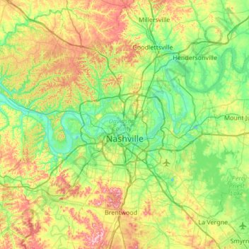 topographical map of tennessee Nashville Davidson Topographic Map Elevation Relief topographical map of tennessee