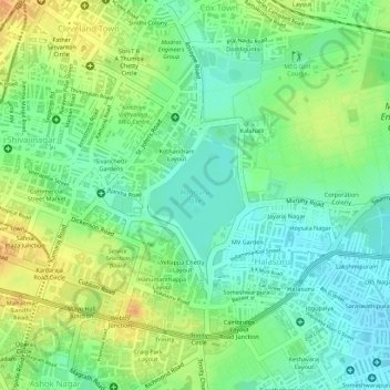 Austin Town Bangalore Map Ulsoor Lake Topographic Map, Elevation, Relief