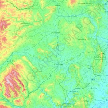 Herefordshire topographic map, elevation, relief