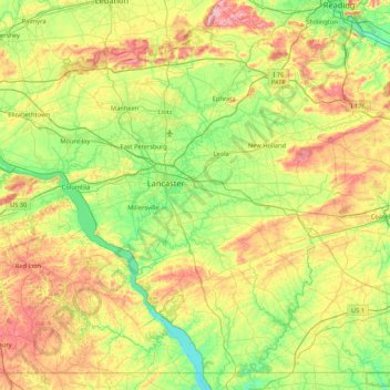 map of lancaster pa Lancaster County Topographic Map Elevation Relief map of lancaster pa