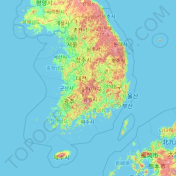 South Korea Topographic Map South Korea Topographic Map, Elevation, Relief