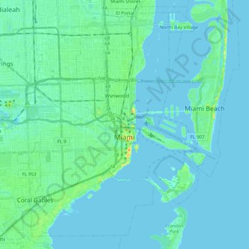 A Map Of Miami Miami Topographic Map, Elevation, Relief