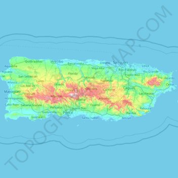 Puerto Rico Topographic Map Elevation Relief