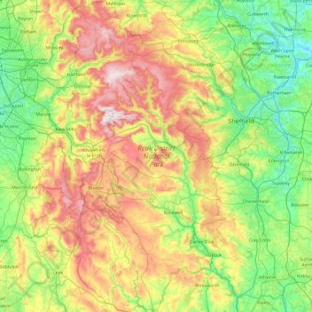 Peak District National Park Topographic Map Elevation Relief