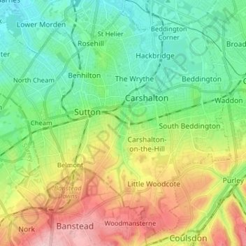 Topographic Map Near Me London Borough Of Sutton Topographic Map, Elevation, Relief