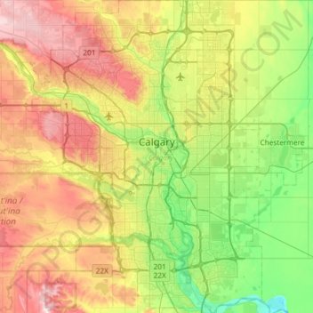 Topographic Map Of Calgary Calgary Topographic Map, Elevation, Relief