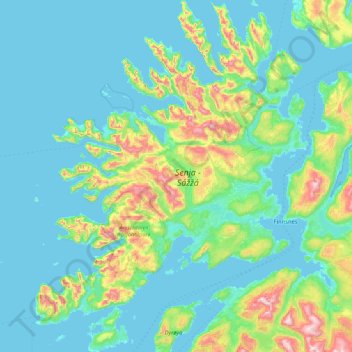 Senja topographic map, elevation, relief