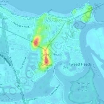 Map Of Tweed Heads Tweed Heads Topographic Map, Elevation, Relief