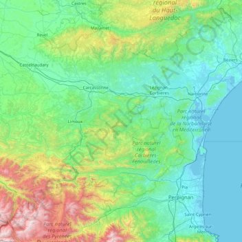 Aude Topographic Map Elevation Relief