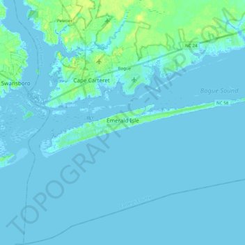 Emerald Isle topographic map, elevation, relief