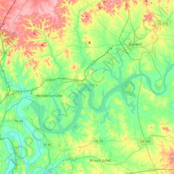 Old Hickory Lake Map Old Hickory Lake Topographic Map, Elevation, Relief