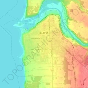 Map Of Goderich Area Goderich Topographic Map, Elevation, Relief