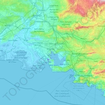 Bouches Du Rhone Topographic Map Elevation Relief