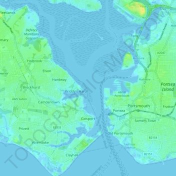 Gosport topographic map, elevation, relief