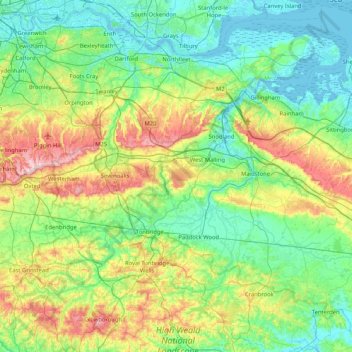 Map Of River Medway Kent River Medway Topographic Map, Elevation, Relief