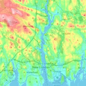 Thames River Ct Map Thames River Topographic Map, Elevation, Relief
