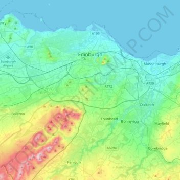 City of Edinburgh topographic map, elevation, relief