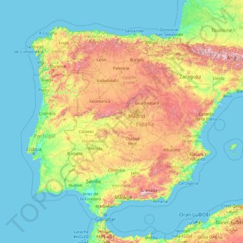 Topographic Map Of Iberian Peninsula