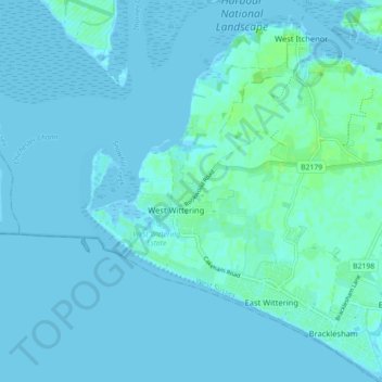 West Wittering topographic map, elevation, relief