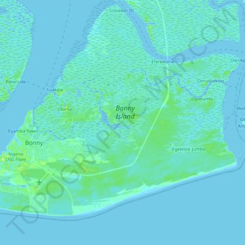 Bonny topographic map, elevation, relief