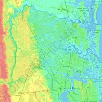 Jacksonville Fl Elevation Map Nassau County Topographic Map, Elevation, Relief