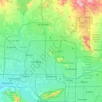 Phoenix Topographic Map Elevation Relief