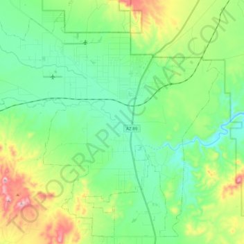 Prescott Az Elevation Map Paulden Topographic Map, Elevation, Relief