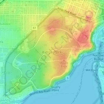 Kings Park Perth Map Kings Park Topographic Map, Elevation, Relief