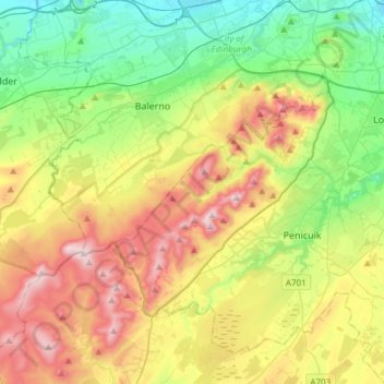 Map Of Pentland Hills Edinburgh Pentland Hills Regional Park Topographic Map, Elevation, Relief