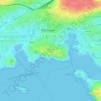 The Hoe Plymouth Map Plymouth Hoe Topographic Map, Elevation, Relief