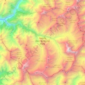 Nanda Devi National Park Topographic Map Elevation Relief