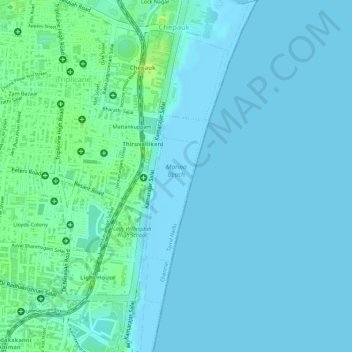 Topographic Map Of Chennai Marina Beach (மறீனா கடல்கரை) Topographic Map, Elevation, Relief