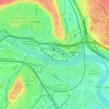 Topographic Map Of Calgary St. George's Island Topographic Map, Elevation, Relief
