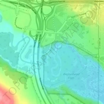 Elbow River topographic map, elevation, relief