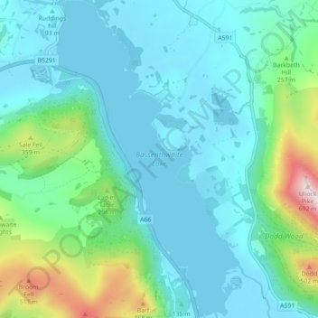 Bassenthwaite Lake topographic map, elevation, relief