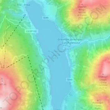 Reschensee - Lago di Resia topographic map, elevation, relief
