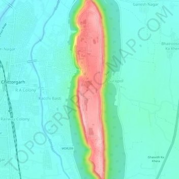 Map Of Chittorgarh Fort Chittorgarh Fort Topographic Map, Elevation, Relief