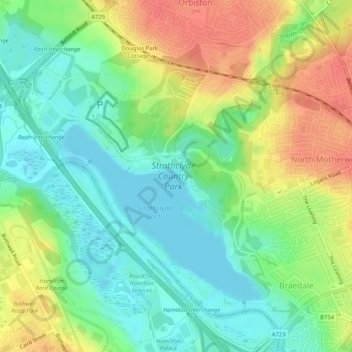 Strathclyde Country Park topographic map, elevation, relief