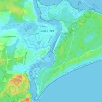 Sussex Inlet topographic map, elevation, relief