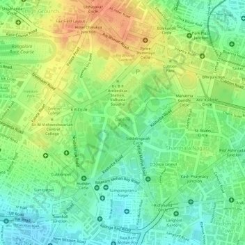 Austin Town Bangalore Map Cubbon Park Topographic Map, Elevation, Relief