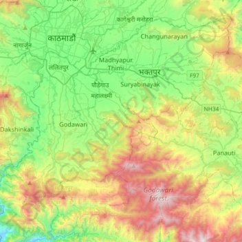 Map Of Ktm Valley Kathmandu Valley Topographic Map, Elevation, Relief