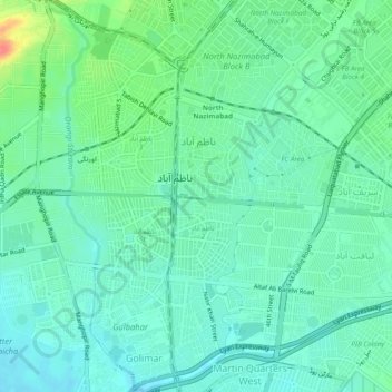 Lawrence Road Karachi Map Liquatabad Town Topographic Map, Elevation, Relief