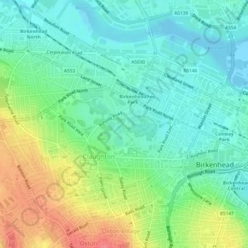 Birkenhead Park topographic map, elevation, relief
