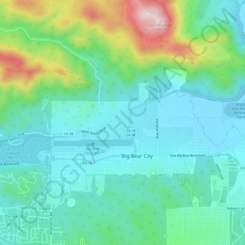 Big Bear Elevation Map Big Bear City Topographic Map, Elevation, Relief